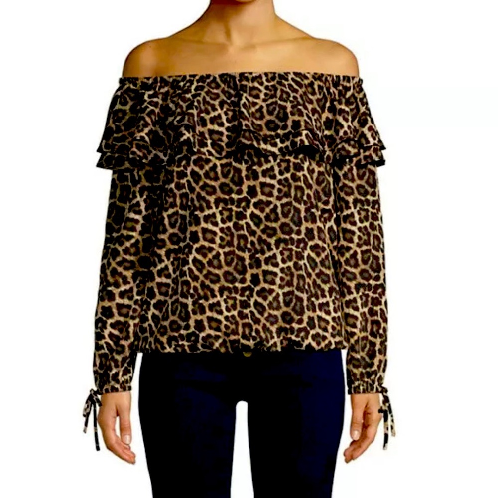 Michael kors off shoulder leopard top